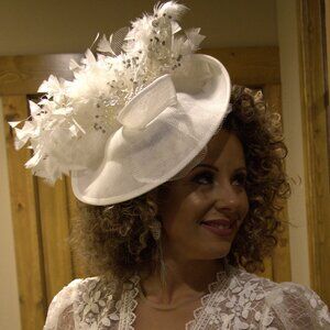 White Fascinator Derby Hat High Hat and Tea